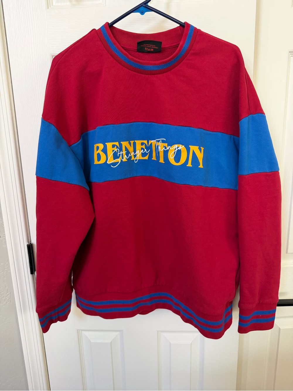 United Colors Of Benetton Stranger Things Red and Blue Logo Crewneck Sweater